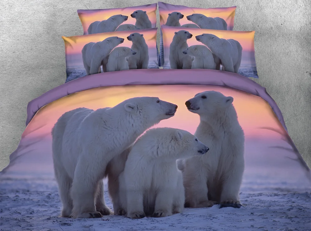 3pcs Kids lovely white polar bear print duvet cover set HD Digital