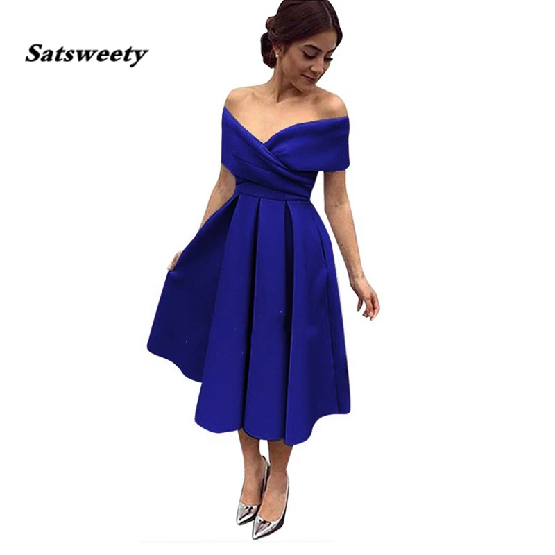 Blue-Off-The-Shoulder-Prom-Gowns-Ruffles-Satin-Tea-Length-Evening-Gowns-With-Pockets-Elegant-Party (2)