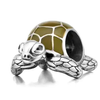 

2018 Summer Series Real 925 Sterling Silver Sea Turtle Beads Charms with Green Enamel fit Bracelets and Necklaces Free Shipping