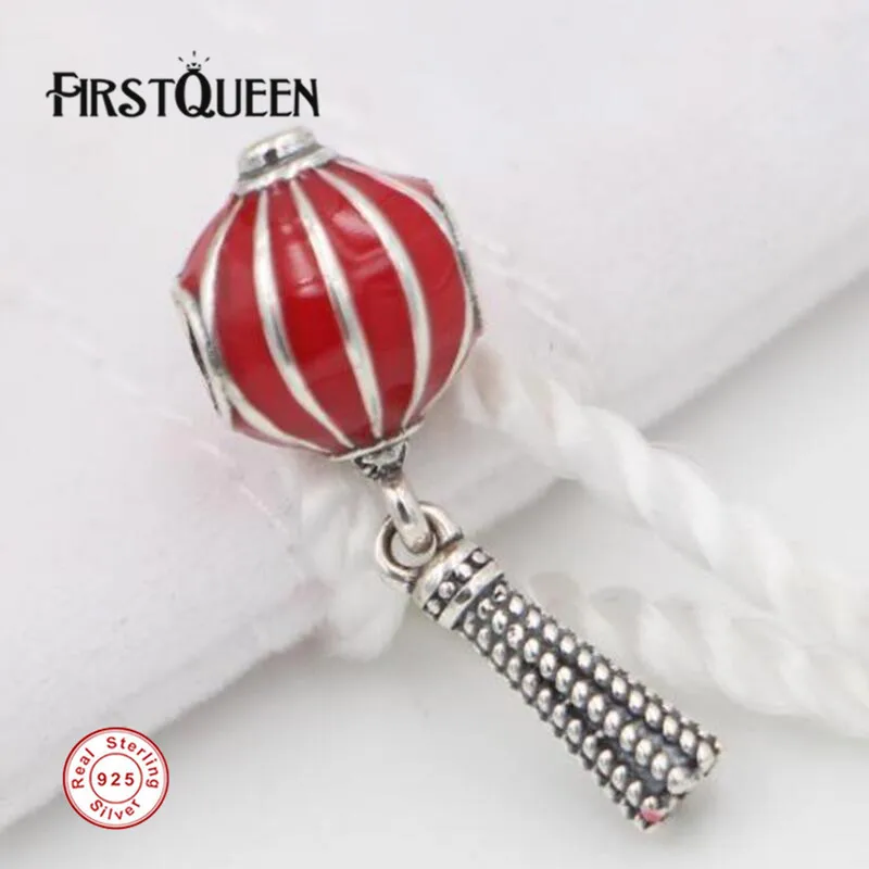 

FirstQueen Chinese Lantern Dangle Charm, Red Enamel Beads Fit Silver 925 Original Pulseira Berloque DIY Fine Jewelry