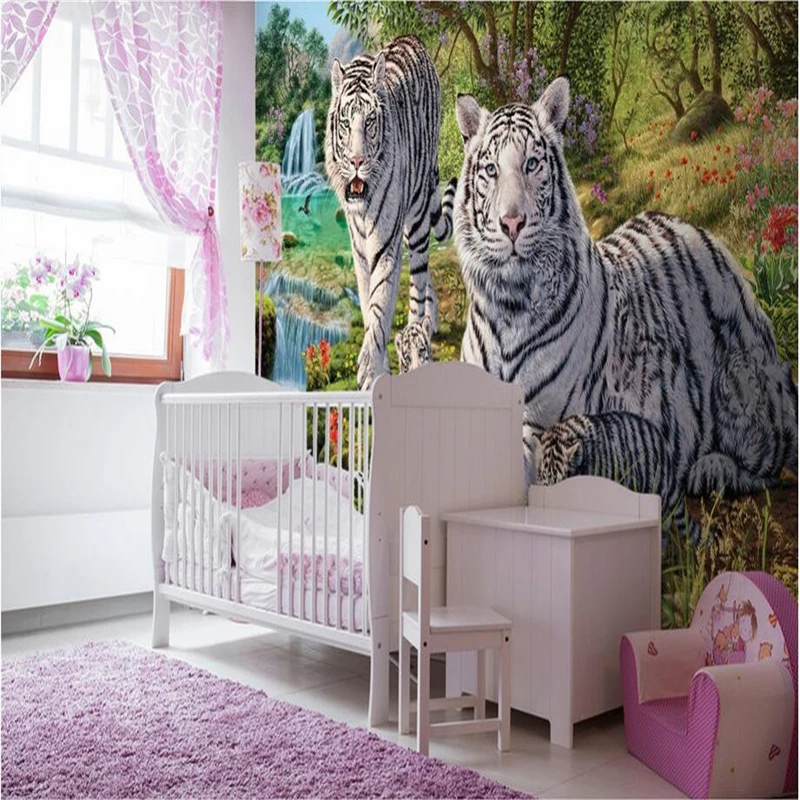 Custom photo 3d wallpaper Non-woven mural Green forest white tiger decoration painting 3d wall murals wallpaper for walls 3 d
