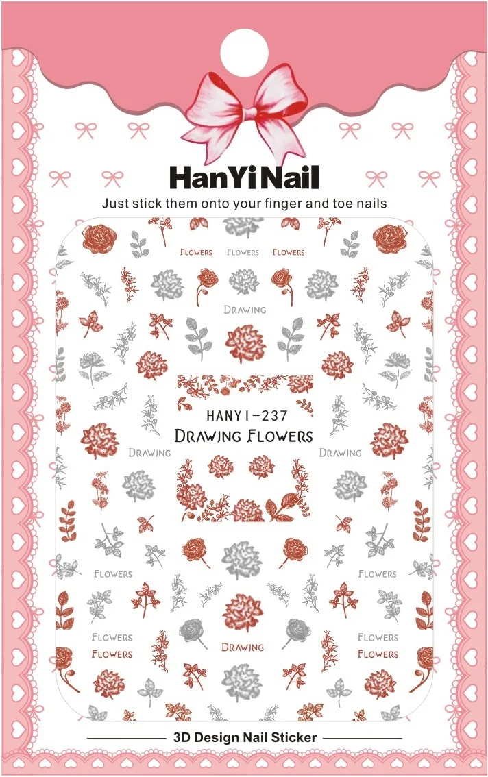 HY233-241, Новое поступление, самоклеющиеся ногти, художественная наклейка, обертки для ногтей, наклейки, наклейки на осень, листья, Череп, розы, маникюрные наклейки - Цвет: HANYI-237