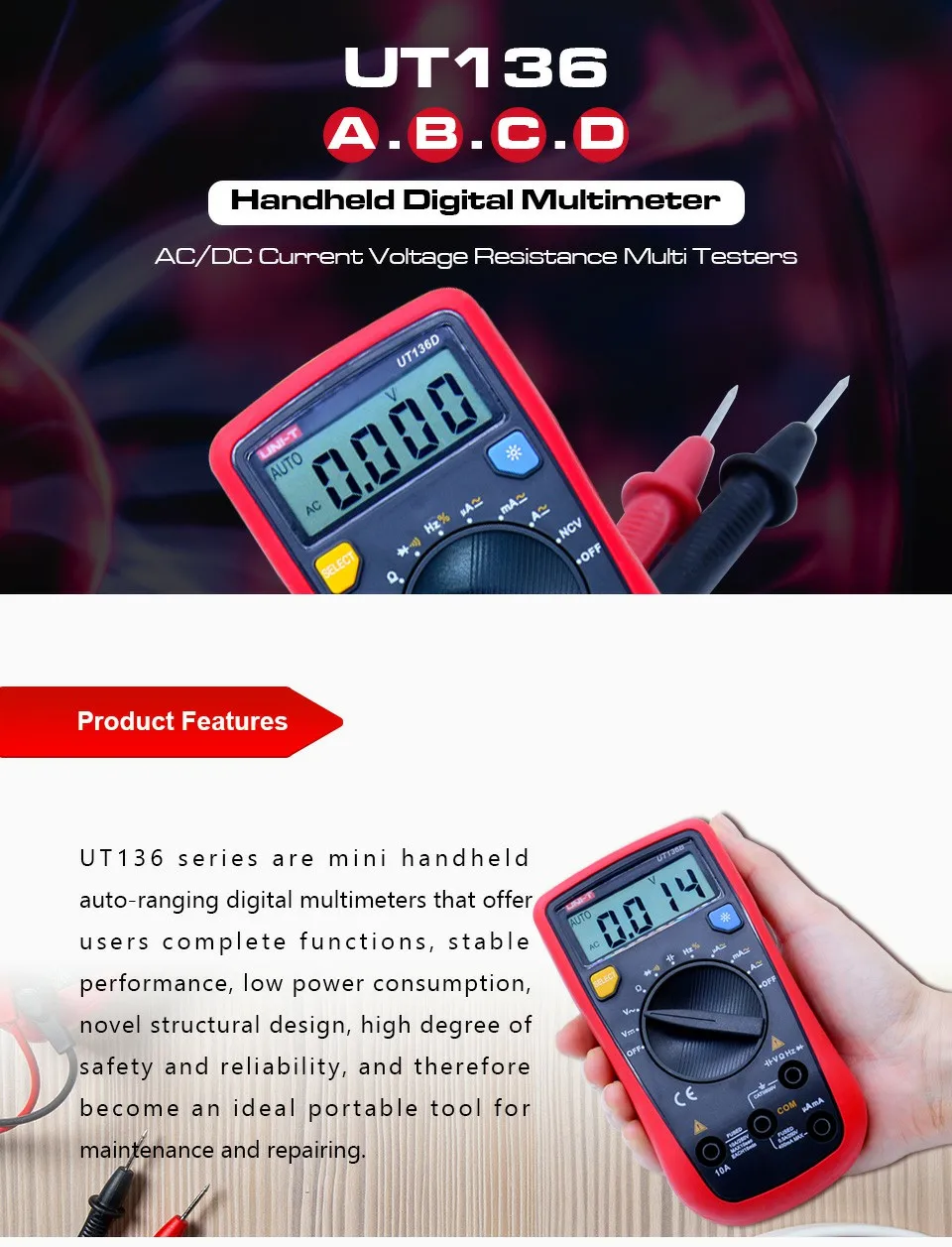 UNI-T UT136D Авто Диапазон LCR метр Multi тесты er удержания данных Цифровые мультиметры (DMM) w/Частота Рабочий цикл тесты