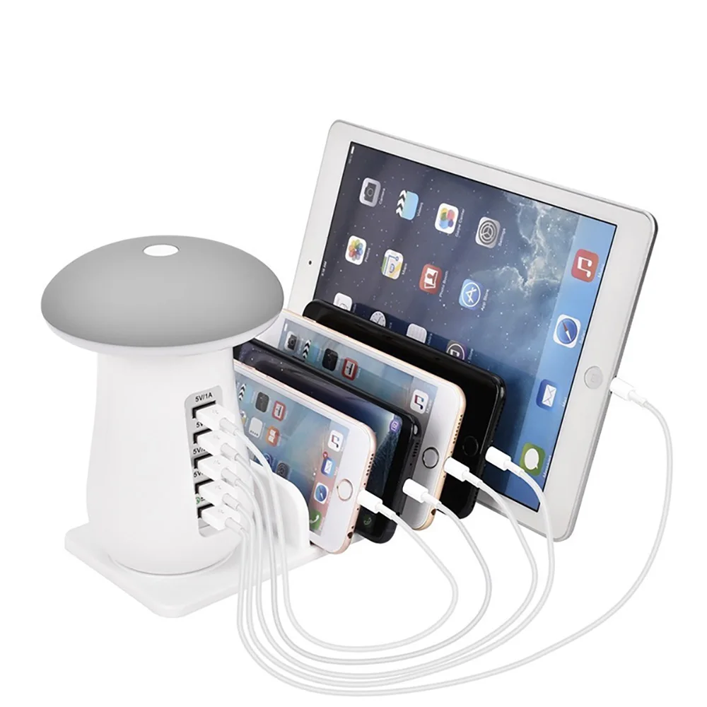 

Multi Ports USB Charger With Stand QC 3.0 Quick Charger Mushroom LED Lamp USB Charging Station Dock For Xiaomi Samsung LG&Tablet