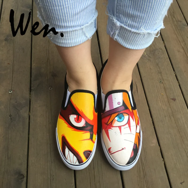 

Wen Low Ankle Canvas Slip on Shoes Mens Womens Cosplay Shoes Hand Painted Uzumaki Naruto Design Walking Sneakers Plimsolls