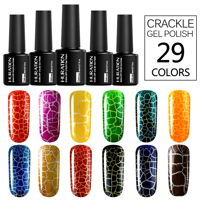 Huration 8 мл модный Crackle Lucky Soak Off 3D дизайн гель для ногтей Лаки ноготь с эффектом