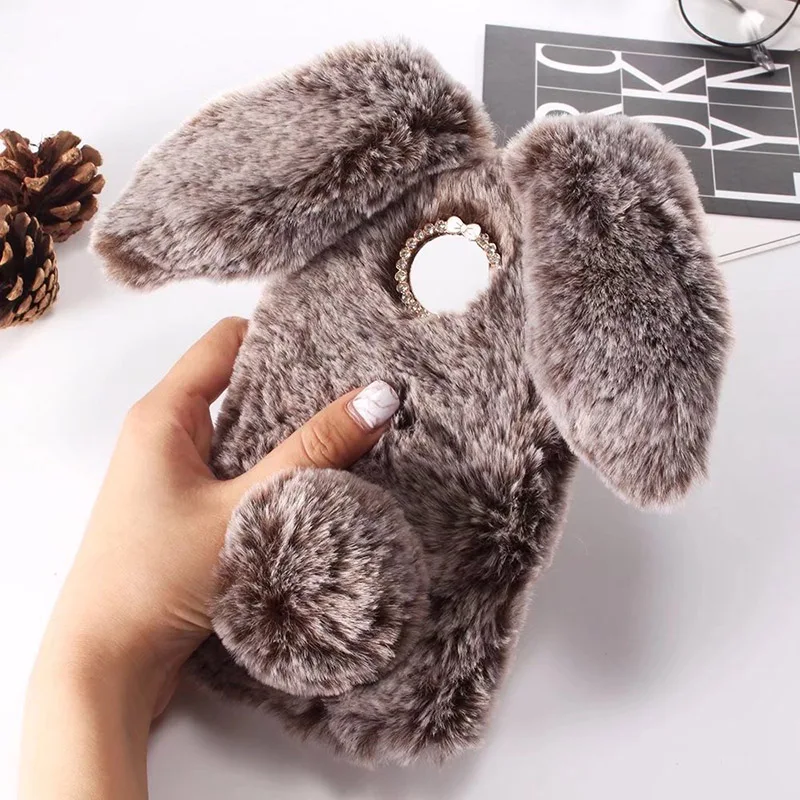 for Motorola Moto G7 Power G6 G5 G5S G4 Plus E4 E5 Plus C X4 Play Plush Bunny Soft Fur Fluffy Cute 3D Rabbit Ears Case Cover