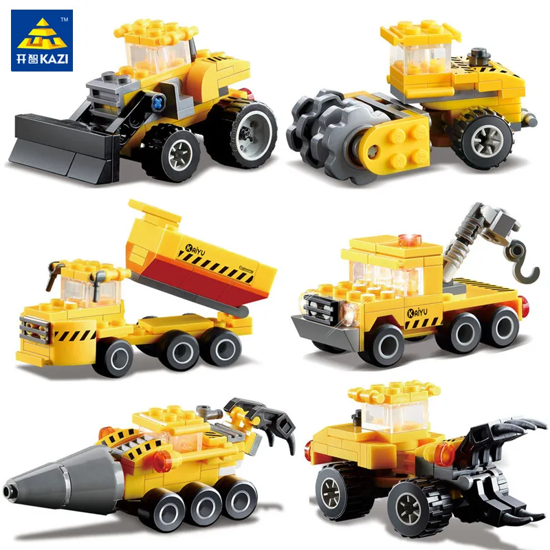 

KAZI 6 Types City Build Construction Engineering Dump Trucks Car Building Blocks Toys For children Educational Assembling Bricks