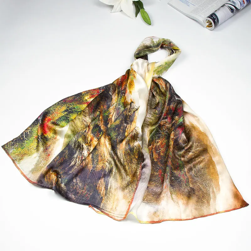 Шелковый шарф женский шарф водопад Шелковый платок дизайнерский шарф женский Шелковый пашмины длинный плотный шелковый шарф роскошный подарок для леди