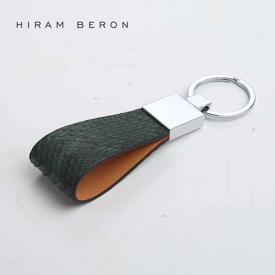 Hiram Beron Key Holder Python Skin & Vegetable Tanned Leather Wallet Chain Bag Tool Women Leather Phone Chain Men Car Keychain