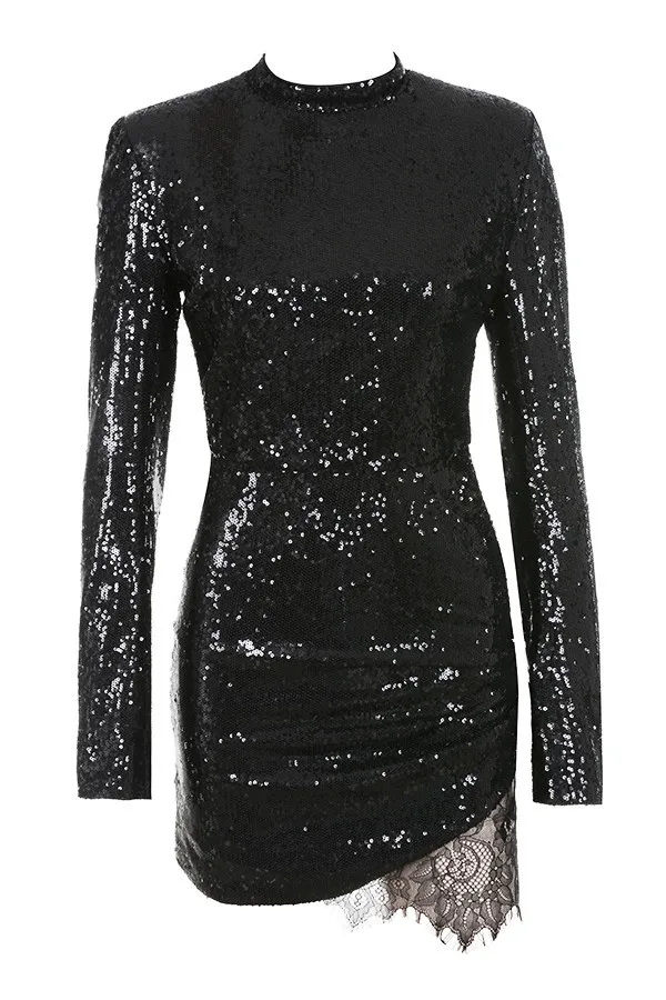 Modo Partito Lustrini Del Da O Nero Mini Commercio Un collo Vestito All'ingrosso Donne Personaggio Elegante Con Dalla Il Famoso Fasciatura Delle Bodycon Di Sexy Notte xTnq1w4AA
