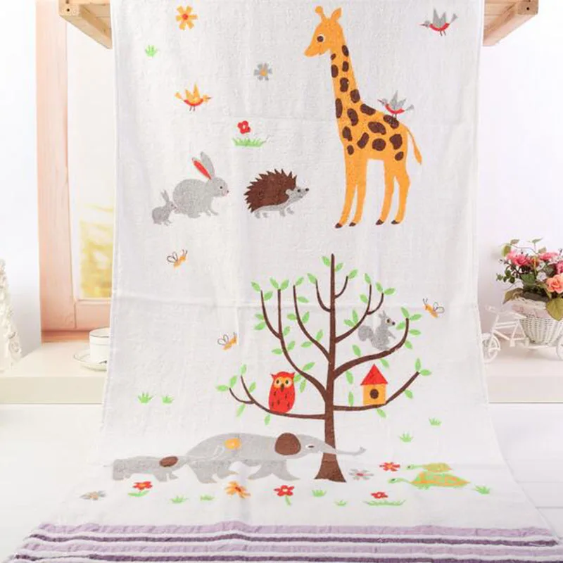 Cute Cotton Beach Towel for Baby Kids Animal Print Towel Beach Towel Soft Rectangle Big Towels