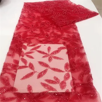

Red African Lace Fabric 2018 High Quality French Lace Fabric With Sequin Lace Fabric For Wedding Party HJ602-1