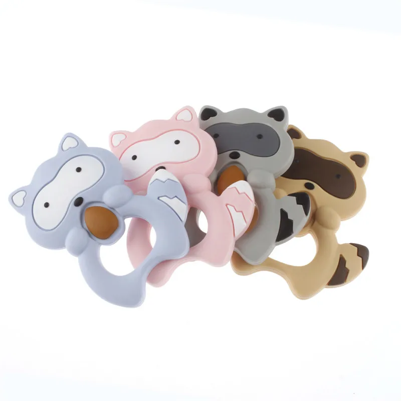 

10PCS Raccoon Baby Silicone Teether BPA Free Cute Animal Teether Handmade DIY Necklace Pendant Chewable Baby Toys