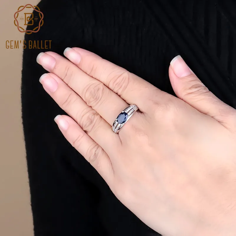 

GEM'S BALLET 1.66Ct Oval Natural Blue Sapphire Gemstone Ring Pure 925 Sterling Silver Wedding Band Rings for Women Fine Jewelry