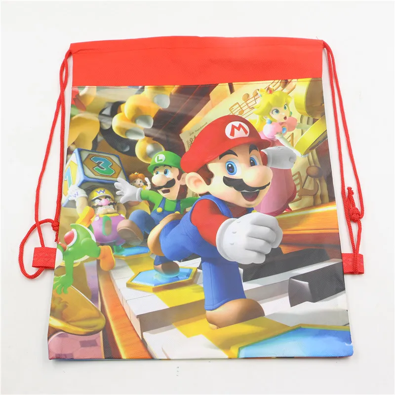Best Quality  24pcs small super mario bros theme birthday party gifts non-woven drawstring goodie bags kids favor