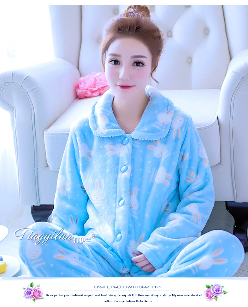 Пижамные комплекты для женщин, утолщенная Домашняя одежда больших размеров, зимняя повседневная, с длинным рукавом, свободная