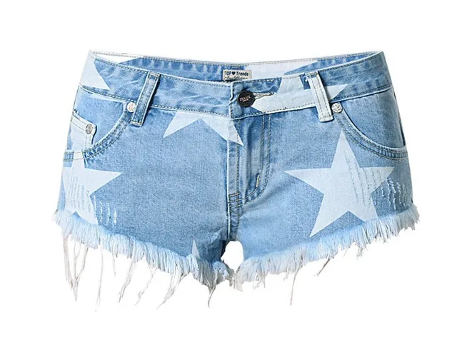 star print denim shorts