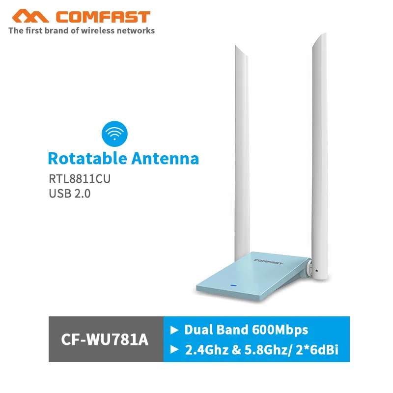 COMFAST 600 Мбит/с Высокая мощность через стену USB беспроводной AC wifi адаптер 802.11AC pc Компьютерная сетевая карта с 2 * 6dBi антенной wi fi