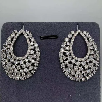 

Famous Popular Design Geometry Cz Pave AAA Cubic Zirconia Stones Oval Pendant Drop Earrings For Women Accessories