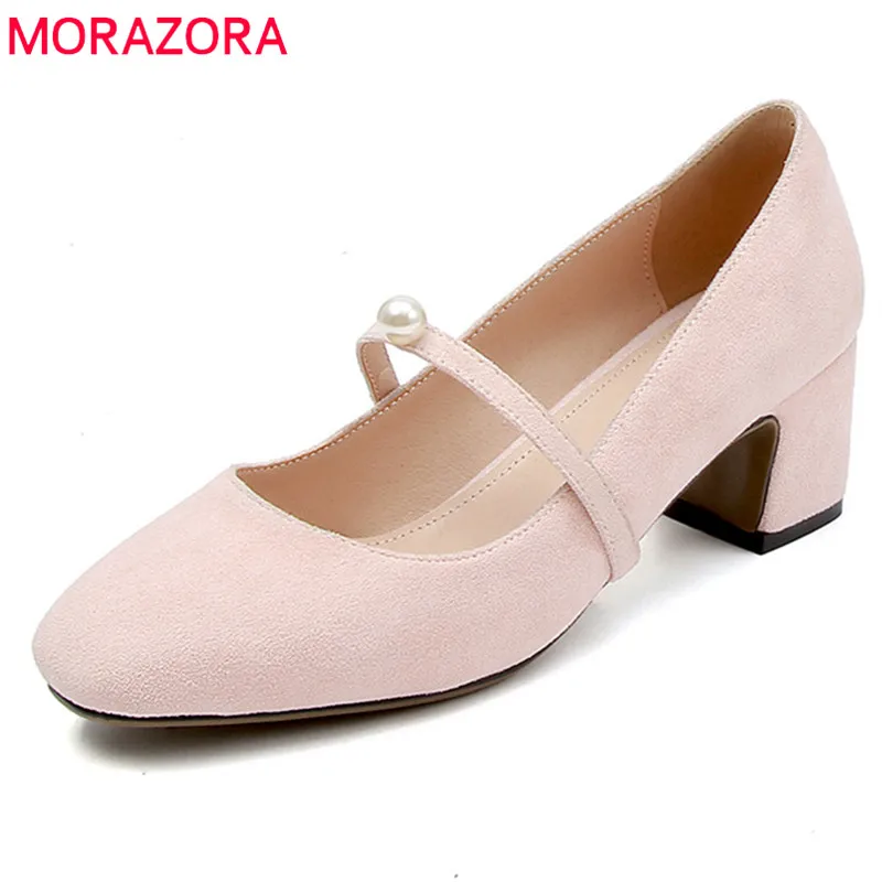 

MORAZORA 2020 new arrival women pumps simple summer shoes top quality flock big size 33-43 comfortable high heel shoes woman