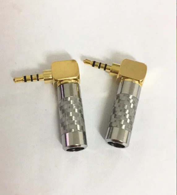 gold plated 2.5mm 4 Pole 90 degree Male Plug DIY headphone adapter L Shape Audio Connector solder for 6mm tail hole 2pcs new type 4 5mm tail hold diameter male headphone plug diy earphone pins for hd800 free shipping 2pcs lot