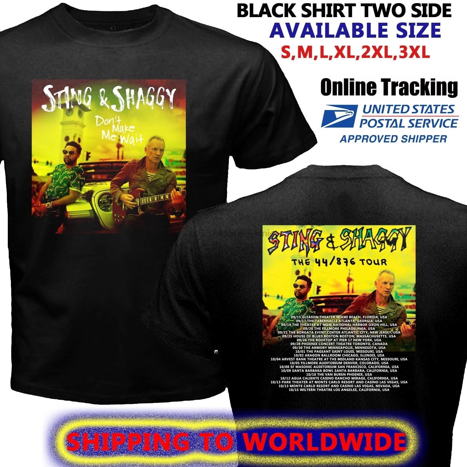 

STING SHAGGY TOUR DATES 2018 SHIRT BLACK S-3XL SIZES ANIK