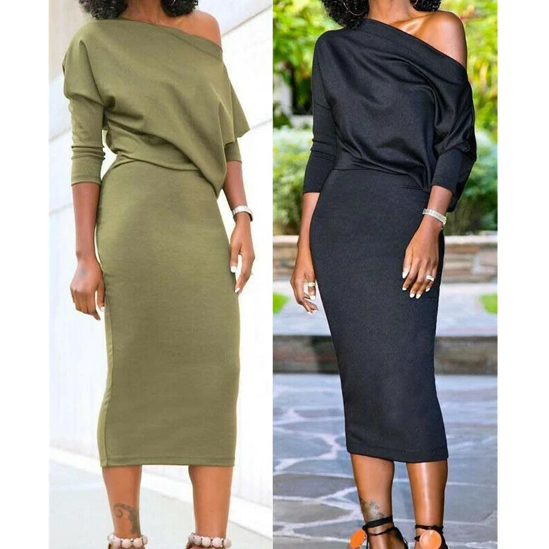 

Elegant Women's Sexy Off Shoulder Bandage Bodycon Dress OL Ladies Long Sleeve Casual Workout Daily Dress Women Clothes