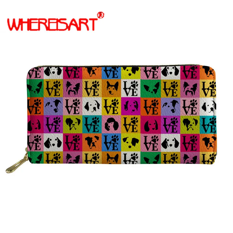 

WHEREISART Pop Art Dog Faces Love prints wallet woman fashion lady hand purse large money purse for women leather wallet female