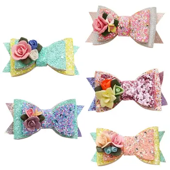

Children Bow Side Clip New Princess Sequins Flower Hairpin Girls Bangs Clips Hair Accessories