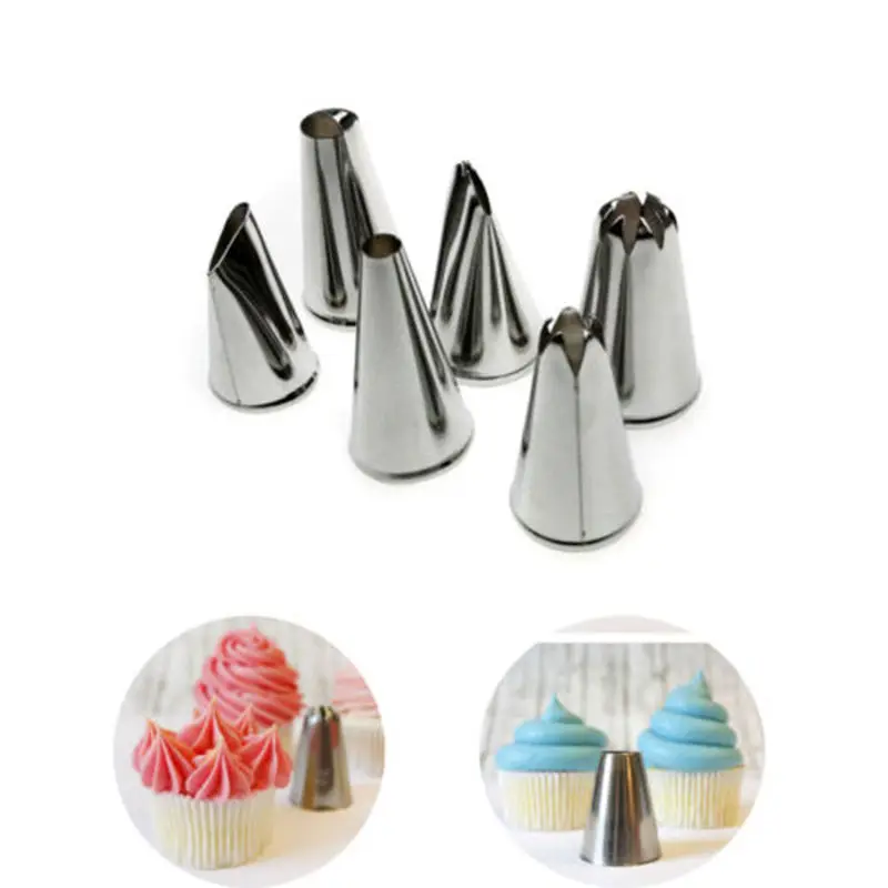 

6 PCS DIY Cream Metal Tips Stainless Steel Icing Piping Nozzles Cake Cream Decorating Cupcake Pastry Tools