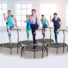 48 Inch Hexagonal Muted Fitness Trampoline with Adjustable Handrail for Indoor GYM Jump Sports Adults Kids Safety