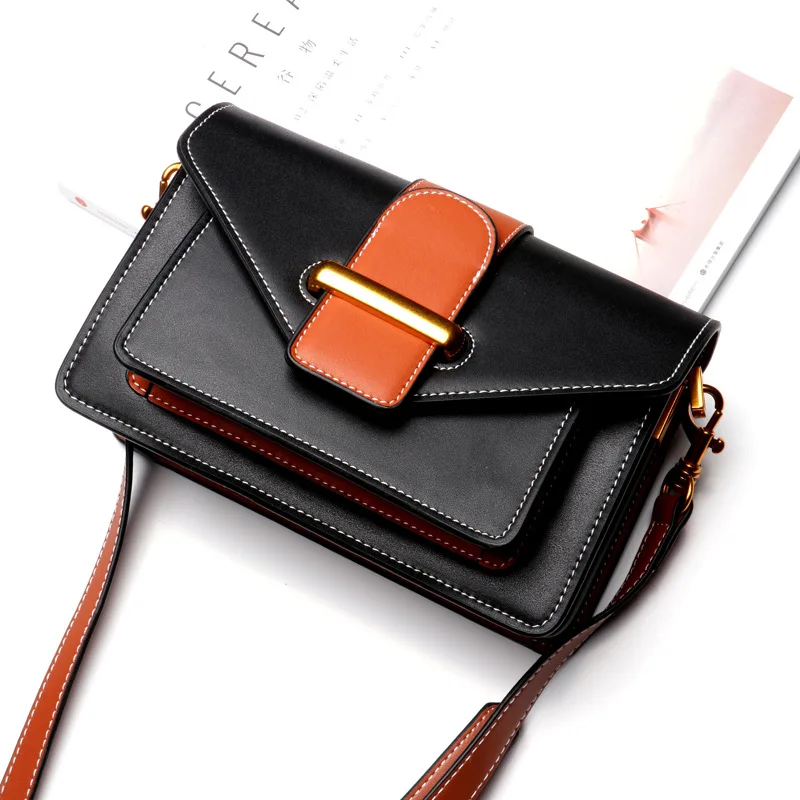 Women's new leather solid color zipper square bag Korean fashion leather wild large capacity shoulder bag