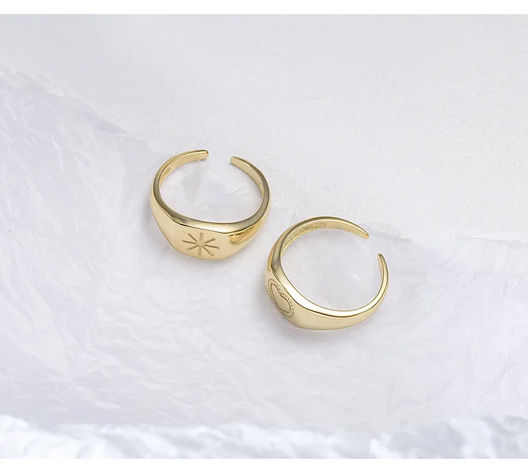 Минималистичные 925 пробы Серебряные звезды сердце кольца Золотой Цвет для женщин Простые открытые кольца ювелирные изделия подарок Bijoux zk40