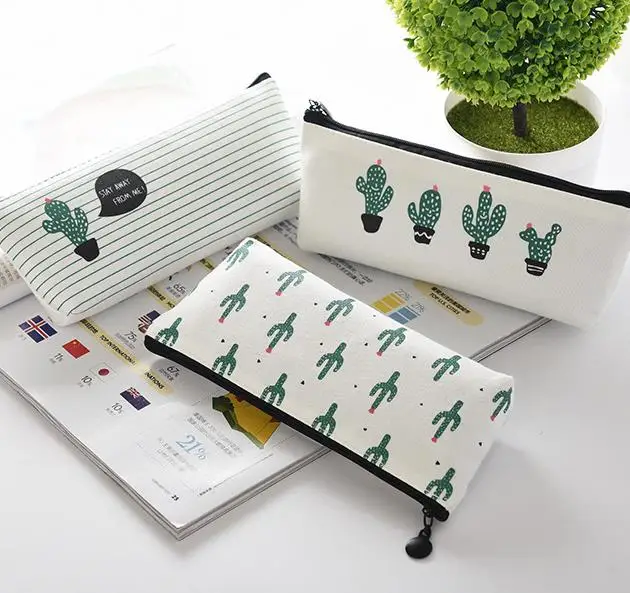 

Back To School Students Party gift Canvas Cactus Pencil Pen Case Storage Zipper Pouch Purse for school Christmas Present