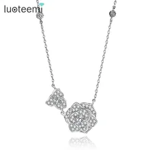 LUOTEEMI Fashion Beautiful Two Flower Cut Necklace for Women Luxury Elegant Necklace Jewelry
