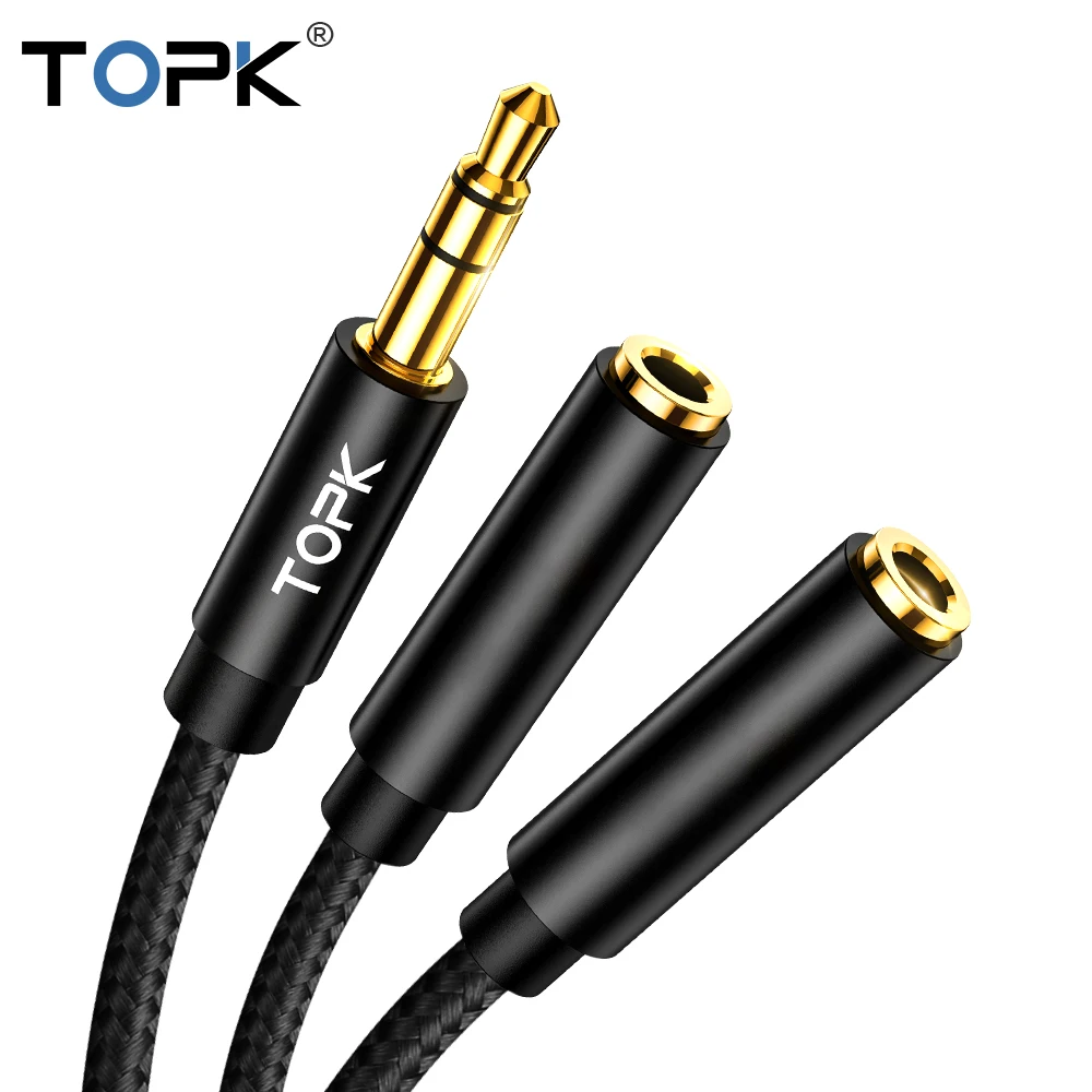 

TOPK Aux Cable 3.5mm Jack Audio Extension Cable for Xiaomi 3.5mm Splitter headphone Adapter Cable for headphones Huawei p20 pro