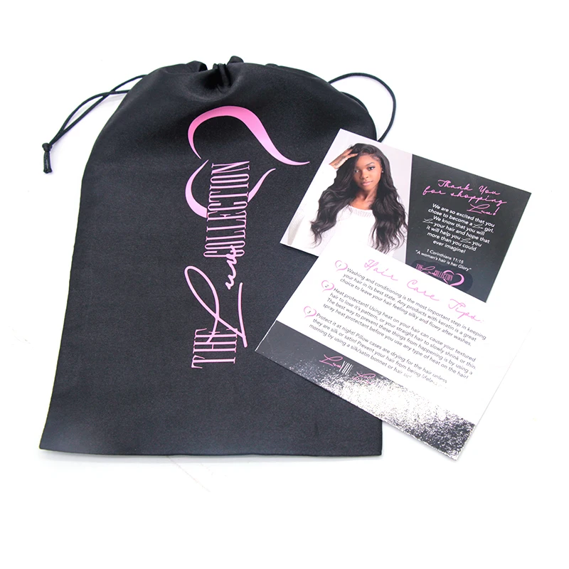 

Custom Logo 150pcs Hair Bundle Satin Telescopic Rope Packing Bag Women Extention/Extension Packaging Bag Hair care instruction