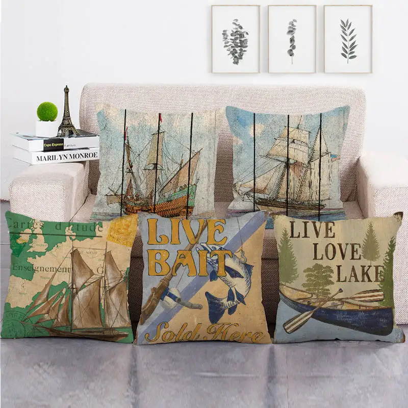 5cm45cmBoatsandsailboatsdesignlinencottonthrowpillowcovers
