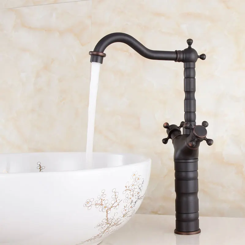 

Basin Faucets Antique Black Copper Brushed Bathroom Sink Faucets Double Handle Hot And Cold Water Tap Deck Mounted YD-883
