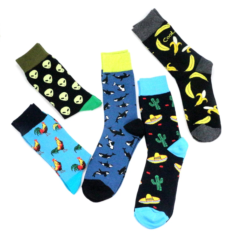 Чужеродная обезьяна, курица, банан, кактус, Кит, динозавр коала, мужские и женские парные носки, забавные счастливые носки с изображением растений, хлопковые носки с животными