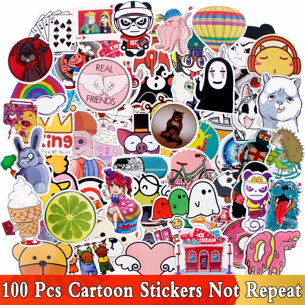 100 PCS / Lot Random Cute Cartoon Funny Stickers For Luggage Bike