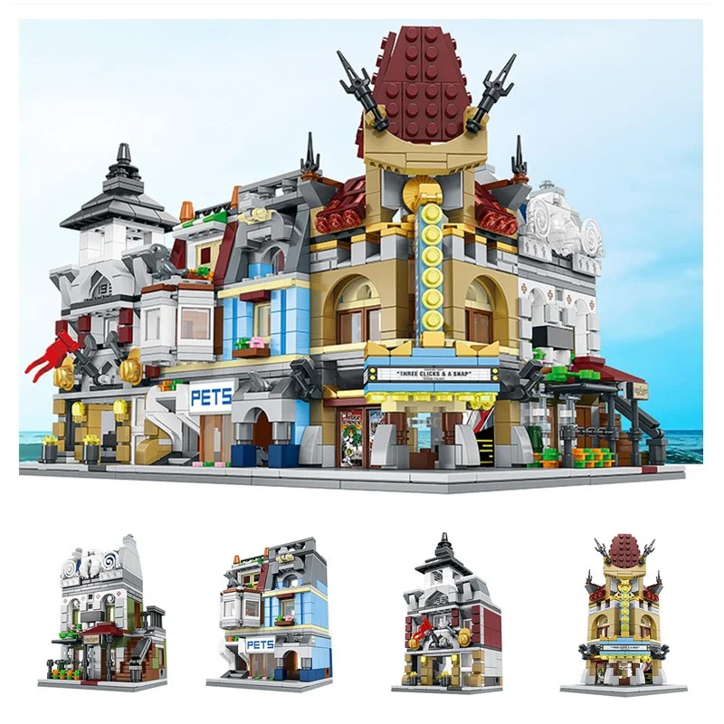 

H&HXY Sembo Mini City Street Pet Restaurant Fire Department Cinema Shop Store Blocks Bricks Building Toy 15004 15006 15009 15010