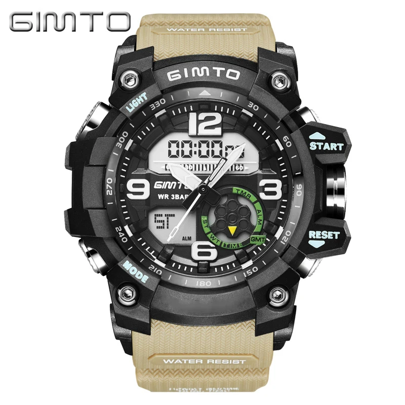 

GIMTO Cool Digital Men Sport Watches Quartz Clock Dual Time LED Wristwatch Male Stopwatch Military Shock Watches Relogio Relojes