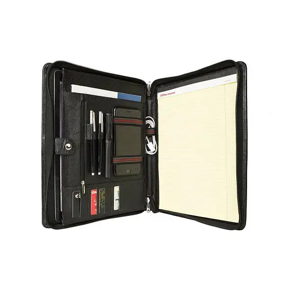 

iLooker Personalized Litchi Full Grain Leather Portfolio - Zippered Padfolio with Handle Compact Briefcase for MacBook Air/Pro 1