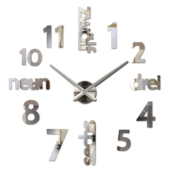 

Europe style still life diy digital Balcony/Courtyard wall stickers home decoration mirror effect quartz big watch wall clock