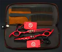 4Pcs Suit 6.0'' 440C Red Professional Human Hair Scissors Hairdressing Scissors Cutting Shears + Thinning Scissors + Combs Z1019
