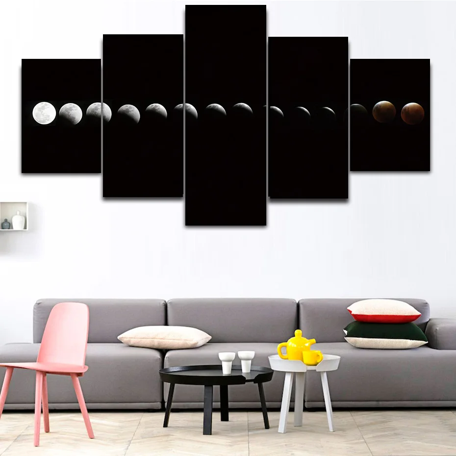 

5 pieces canvas paintings moon eclipse modern poster and prints modular wall picture landscape art murals wall home decoration