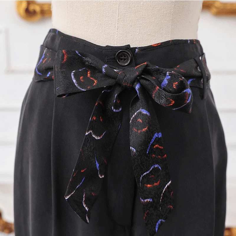 Lourde Arc Taille Des Noir K710 Pantalon Pantalons Femmes Soie Droit Mi Bureau Vintage De Grande Ceinture Voa Base Neuf Travail Dames 6UBxqwwg
