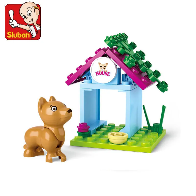 

SLUBAN Girl Friends Pet Puppy Dog House Model Building Blocks Classic Enlighten Figure Toys For Children